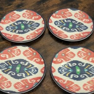 Williams Sonoma Schumacher Ikat Melamine Dinner Party Outdoor Plates Set of 4